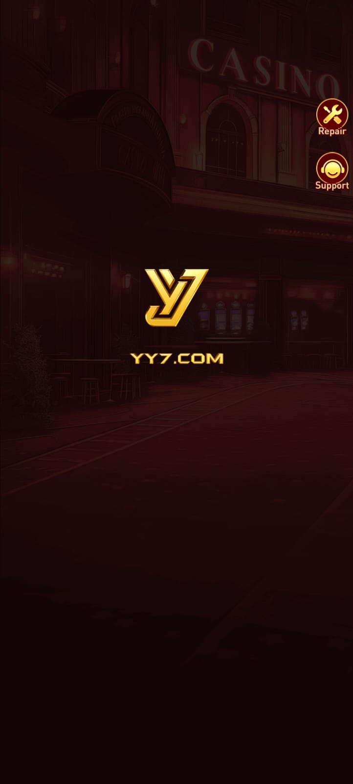 YY7 App interface with mobile gaming dashboard on Android phone